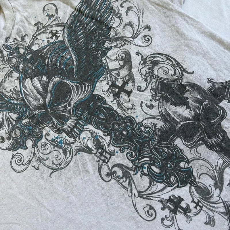 2000s Retro Grunge T-shirtsY2K Cyber Goth Emo Skull