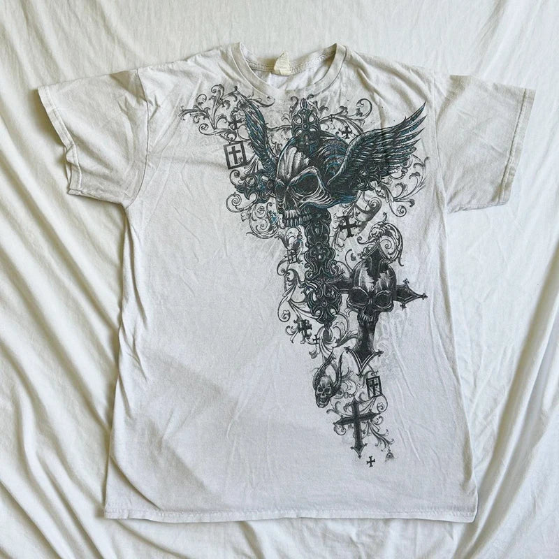 2000s Retro Grunge T-shirtsY2K Cyber Goth Emo Skull
