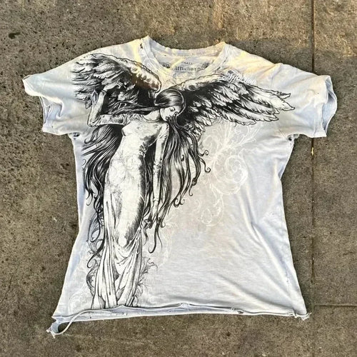 Y2K Affliction T Shirt Vintage Clothing Punk Hip Hop Graphic Print